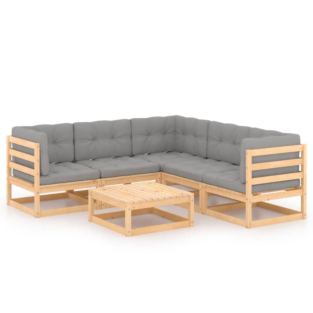 6 Piece Garden Lounge Set with Cushions Solid Pinewood