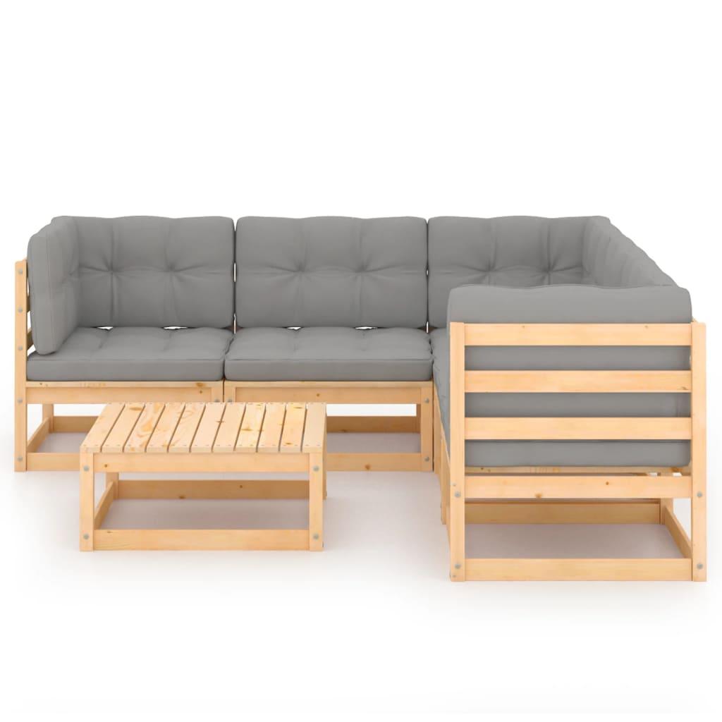 6 Piece Garden Lounge Set with Cushions Solid Pinewood