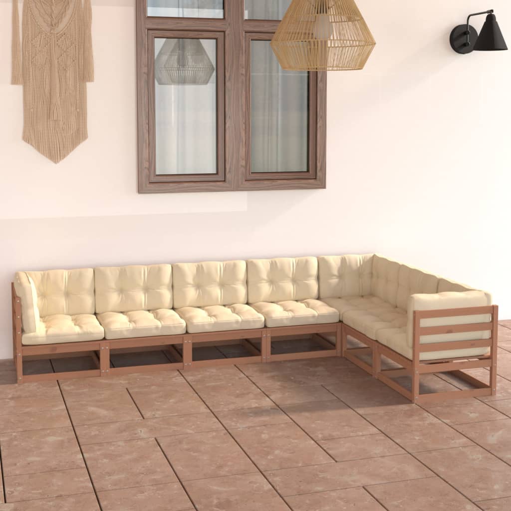 7 Piece Garden Lounge Set &amp; Cushions Honey Brown Solid Pinewood