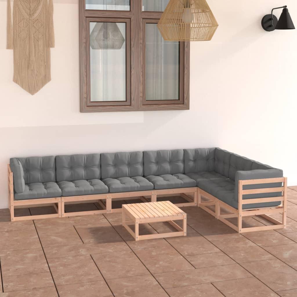 8 Piece Garden Lounge Set with Cushions Solid Pinewood