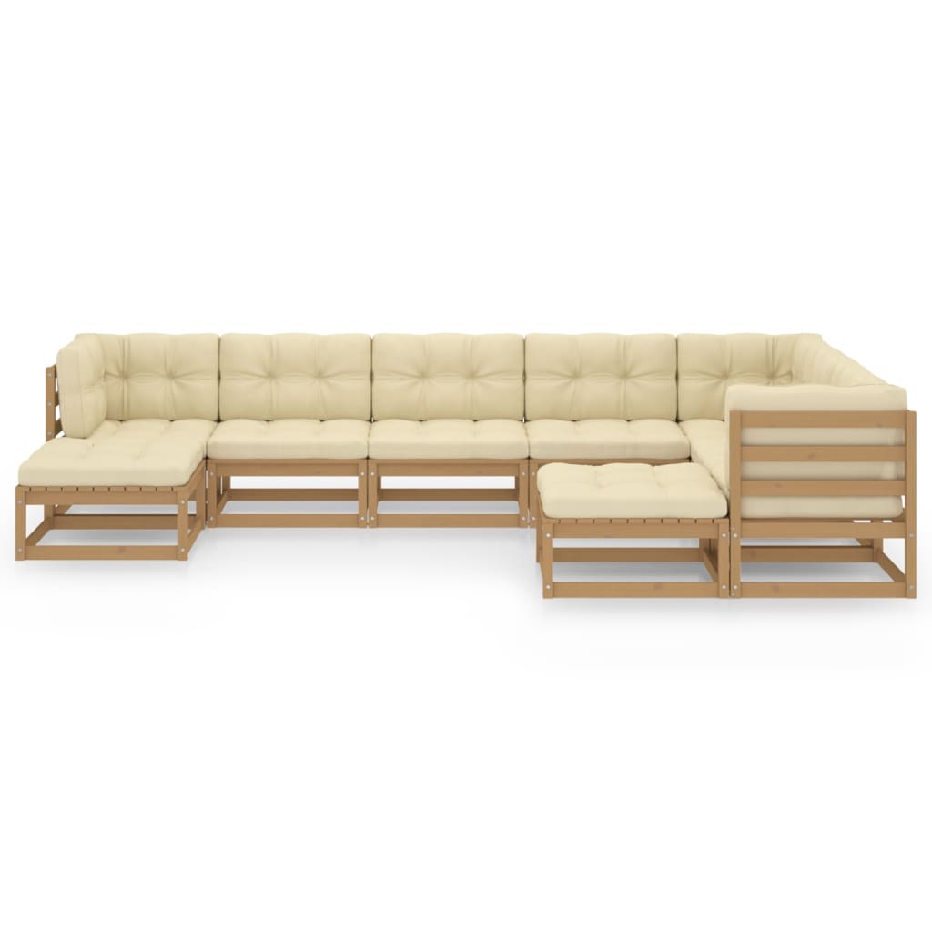 9 Piece Garden Lounge Set & Cushions Honey Brown Solid Pinewood