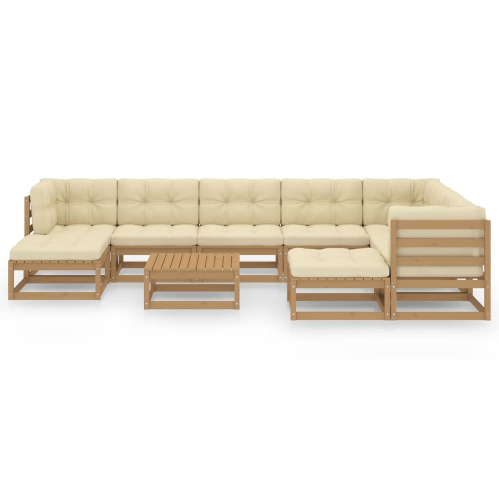 10 Piece Garden Lounge Set&Cushions Honey Brown Solid Pinewood