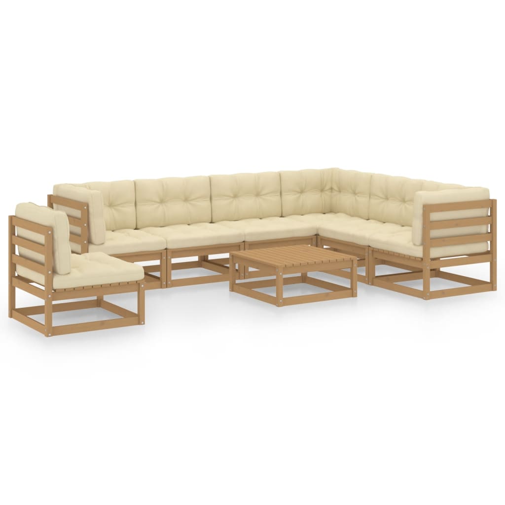8 Piece Garden Lounge Set &amp; Cushions Honey Brown Solid Pinewood