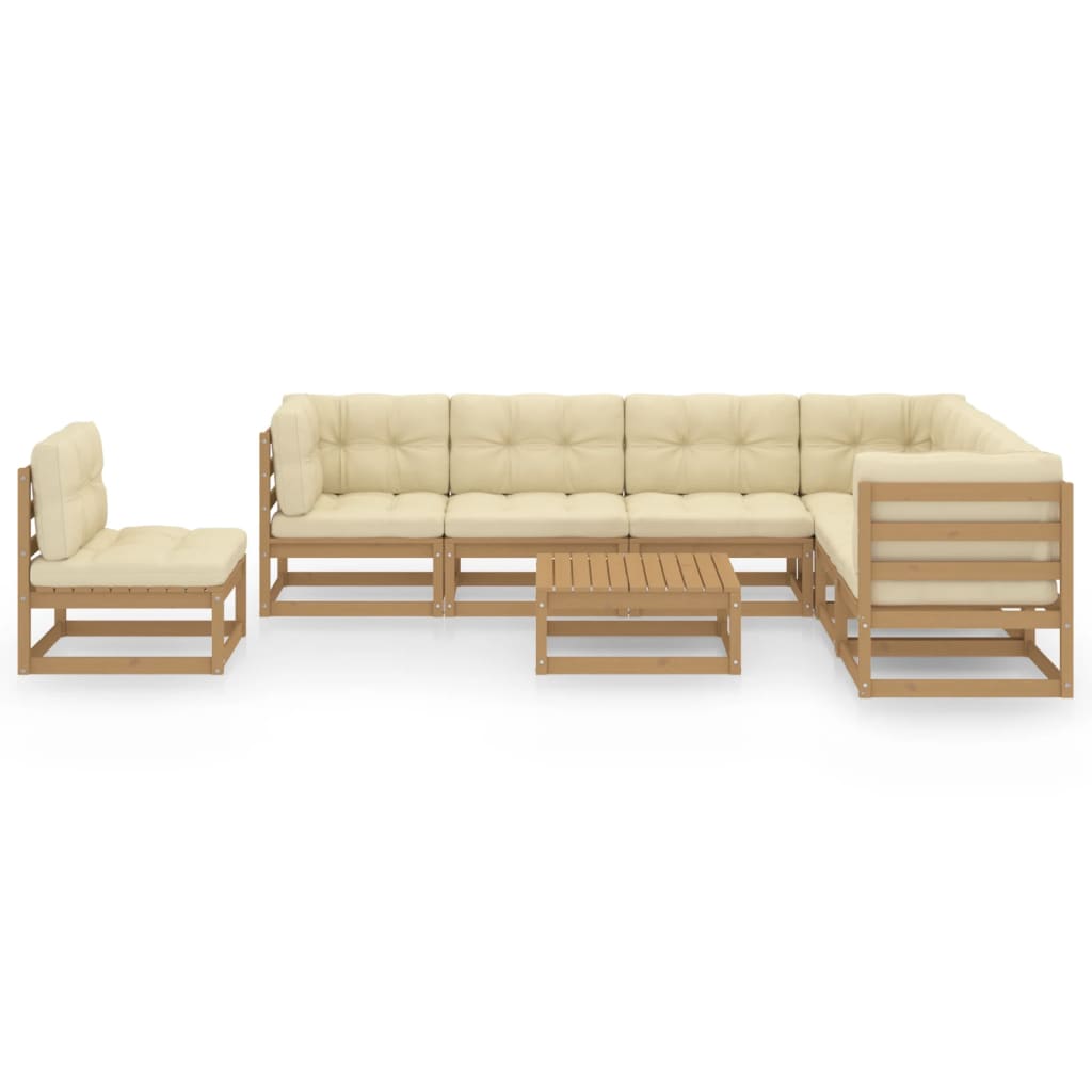 8 Piece Garden Lounge Set & Cushions Honey Brown Solid Pinewood