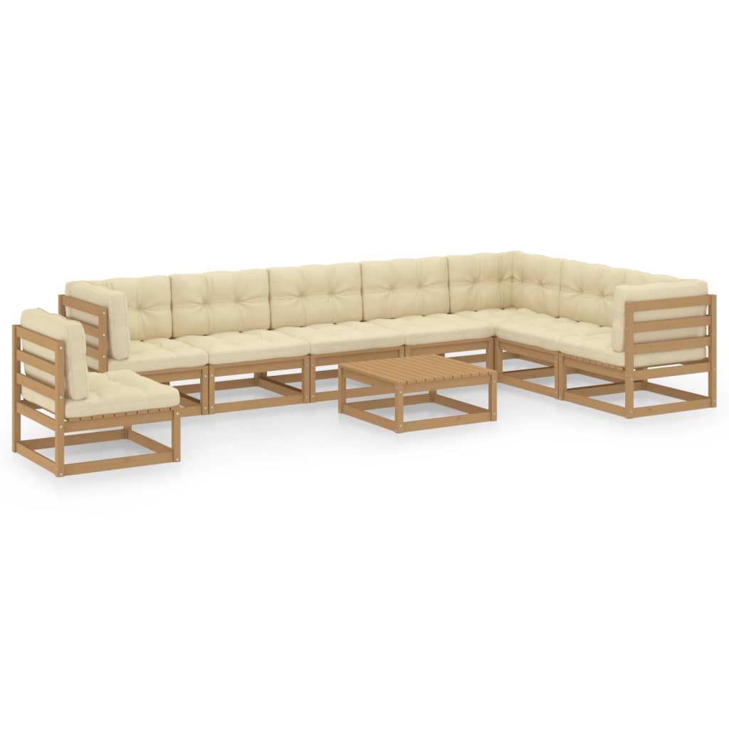 9 Piece Garden Lounge Set &amp; Cushions Honey Brown Solid Pinewood