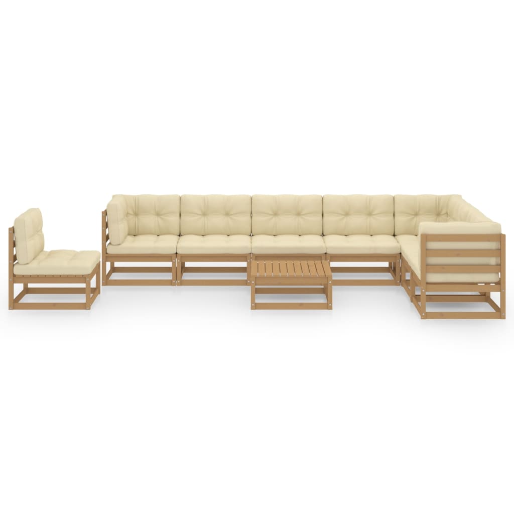 9 Piece Garden Lounge Set & Cushions Honey Brown Solid Pinewood