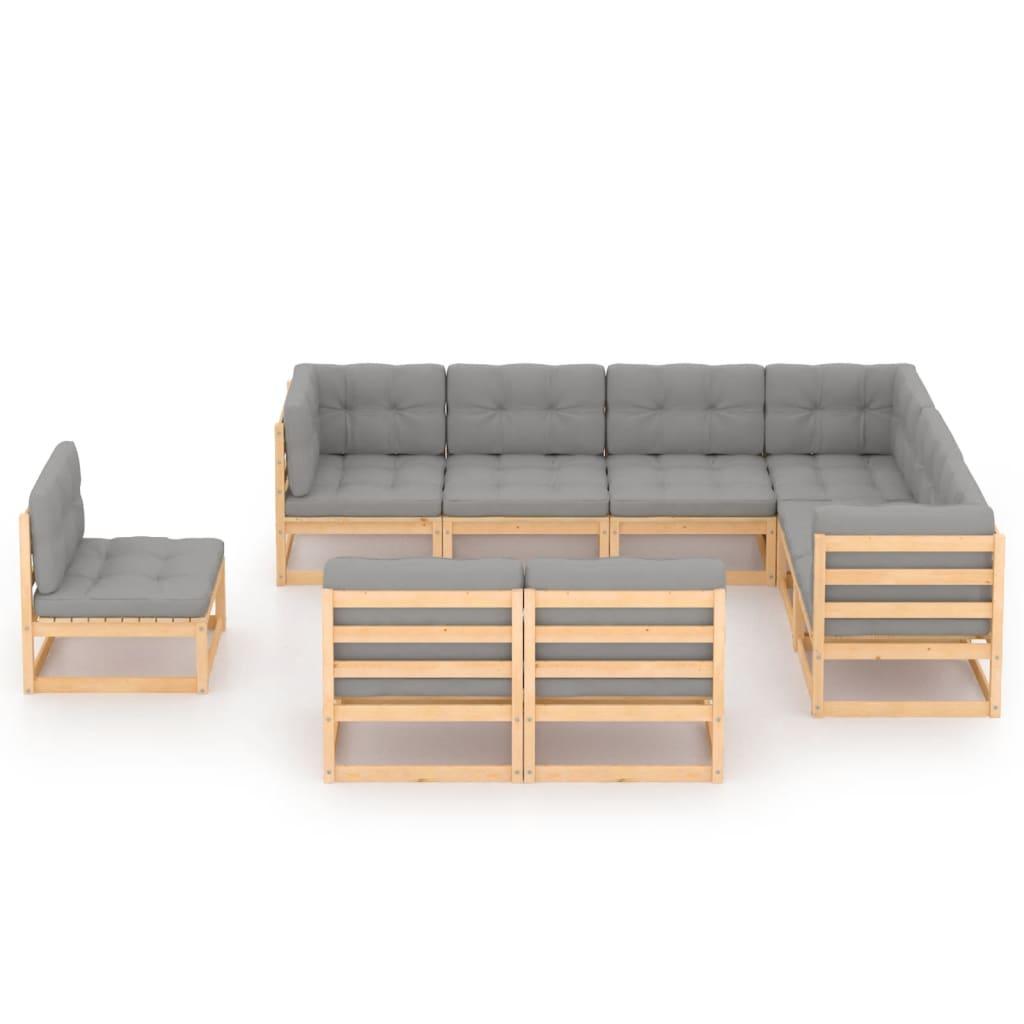 9 Piece Garden Lounge Set with Cushions Solid Pinewood