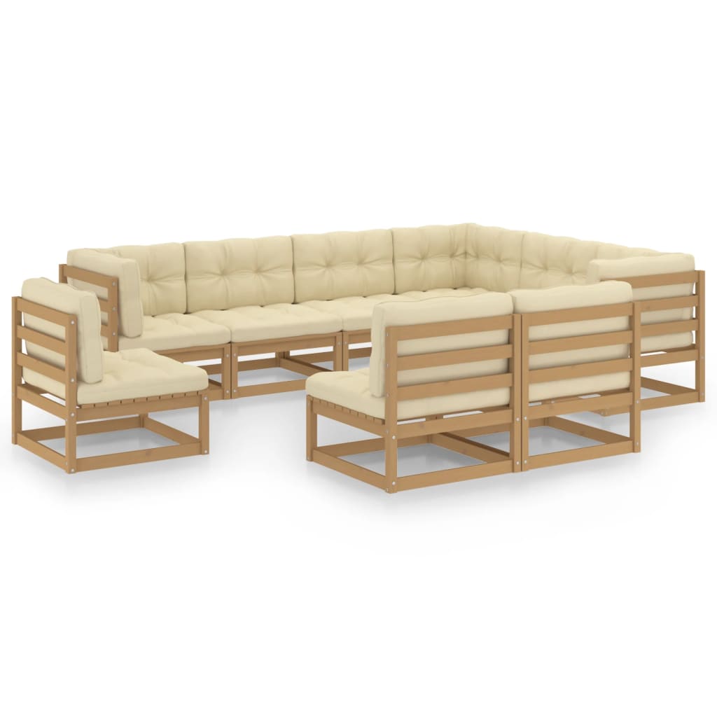 9 Piece Garden Lounge Set &amp; Cushions Honey Brown Solid Pinewood