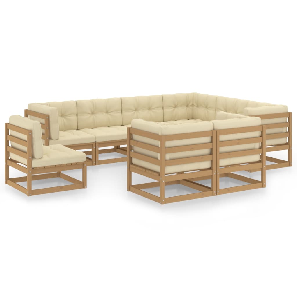9 Piece Garden Lounge Set &amp; Cushions Honey Brown Solid Pinewood