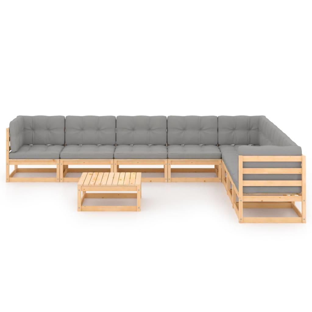9 Piece Garden Lounge Set with Cushions Solid Pinewood