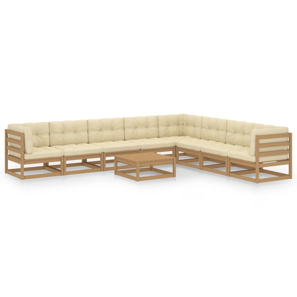 9 Piece Garden Lounge Set&amp;Cushions Honey Brown Solid Pinewood