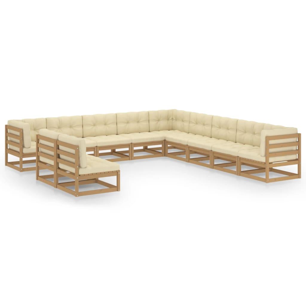 11 Piece Garden Lounge Set&amp;Cushions Honey Brown Solid Pinewood