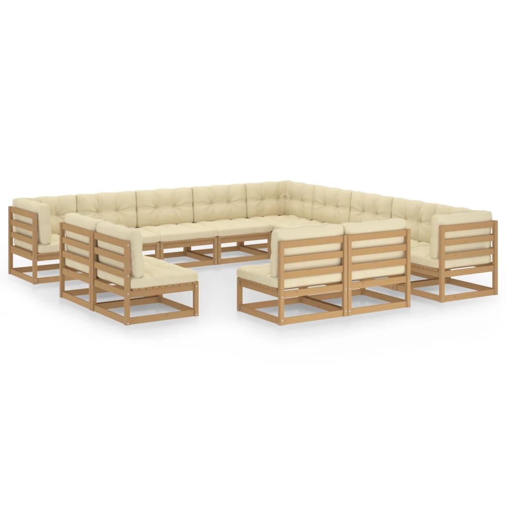 13 Piece Garden Lounge Set&amp;Cushions Honey Brown Solid Pinewood