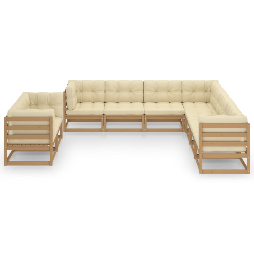 9 Piece Garden Lounge Set & Cushions Honey Brown Solid Pinewood