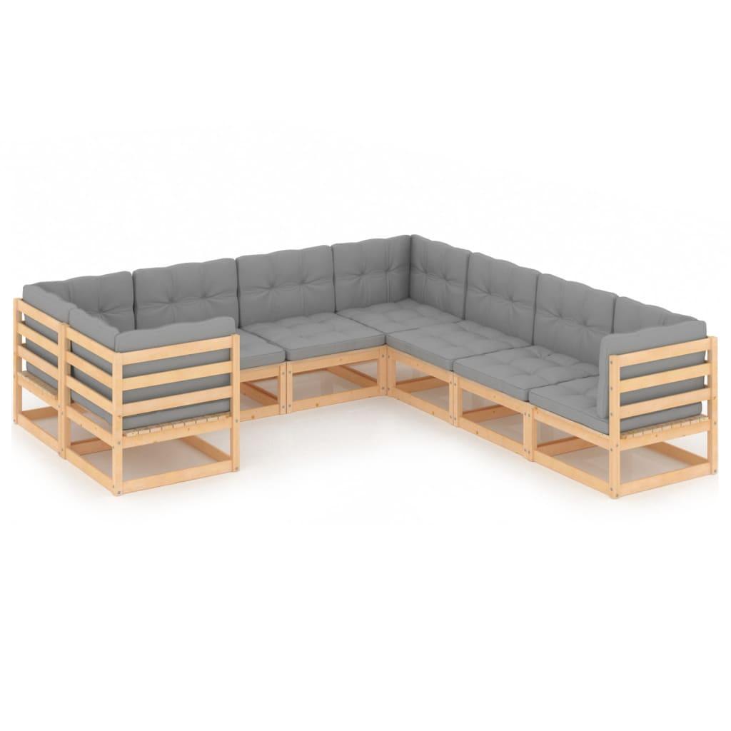 8 Piece Garden Lounge Set with Cushions Solid Pinewood