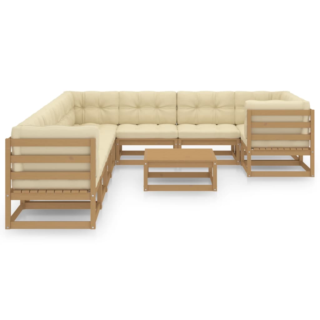 10 Piece Garden Lounge Set&Cushions Honey Brown Solid Pinewood