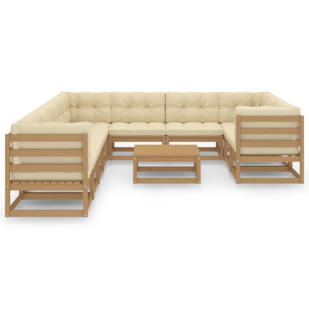 11 Piece Garden Lounge Set&Cushions Honey Brown Solid Pinewood