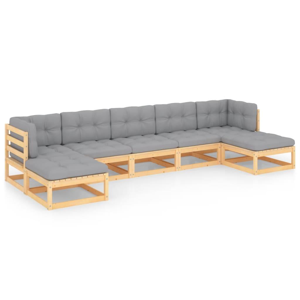 7 Piece Garden Lounge Set with Cushions Solid Pinewood