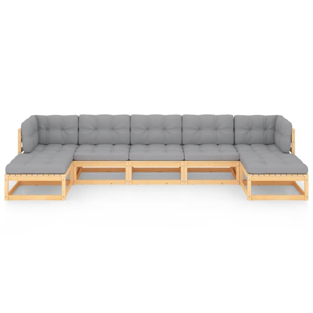 7 Piece Garden Lounge Set with Cushions Solid Pinewood