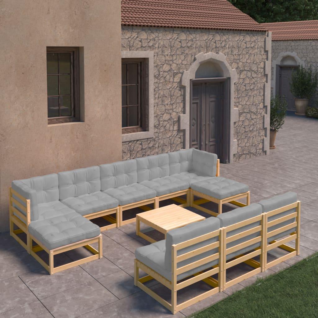 11 Piece Garden Lounge Set with Cushions Solid Pinewood