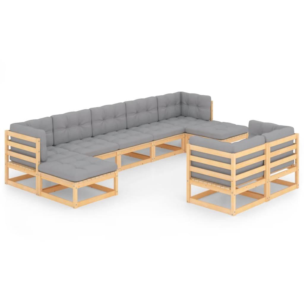 9 Piece Garden Lounge Set with Cushions Solid Pinewood