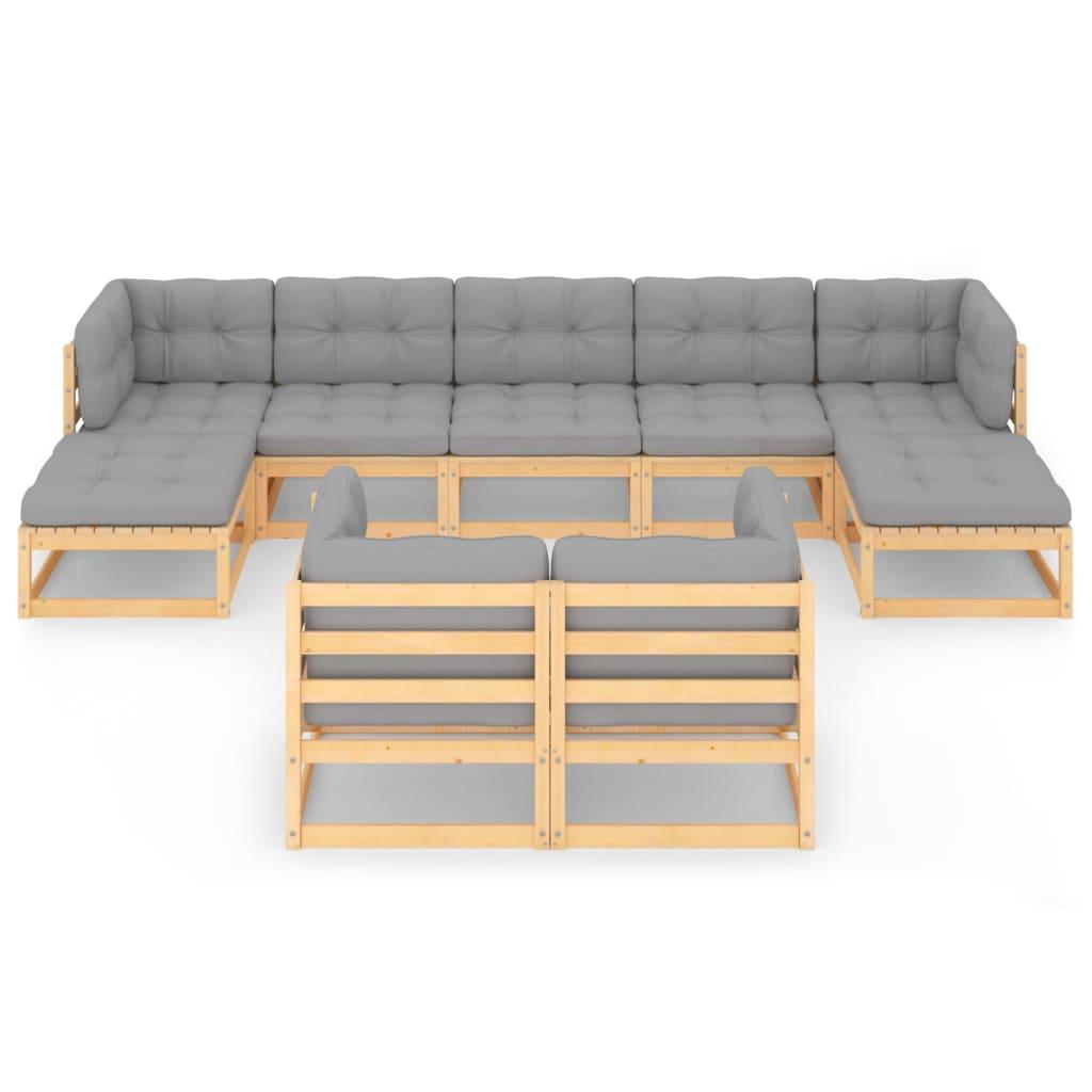 9 Piece Garden Lounge Set with Cushions Solid Pinewood