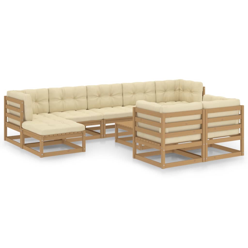 10 Piece Garden Lounge Set&Cushions Honey Brown Solid Pinewood