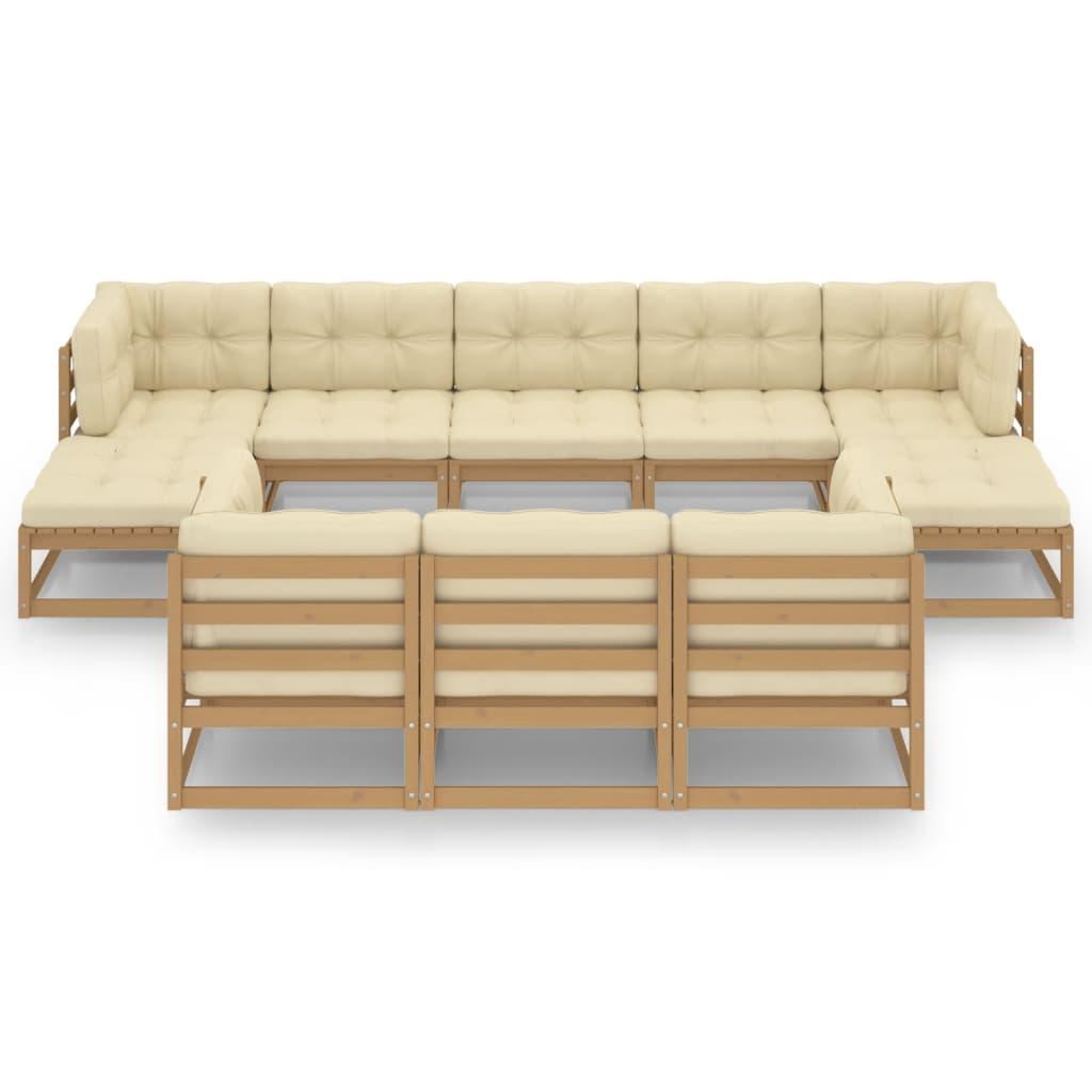 10 Piece Garden Lounge Set&Cushions Honey Brown Solid Pinewood