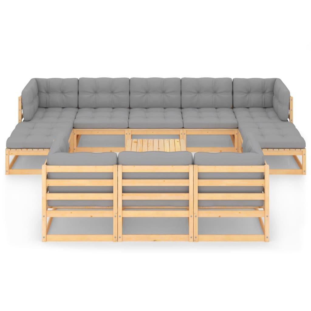 11 Piece Garden Lounge Set with Cushions Solid Pinewood