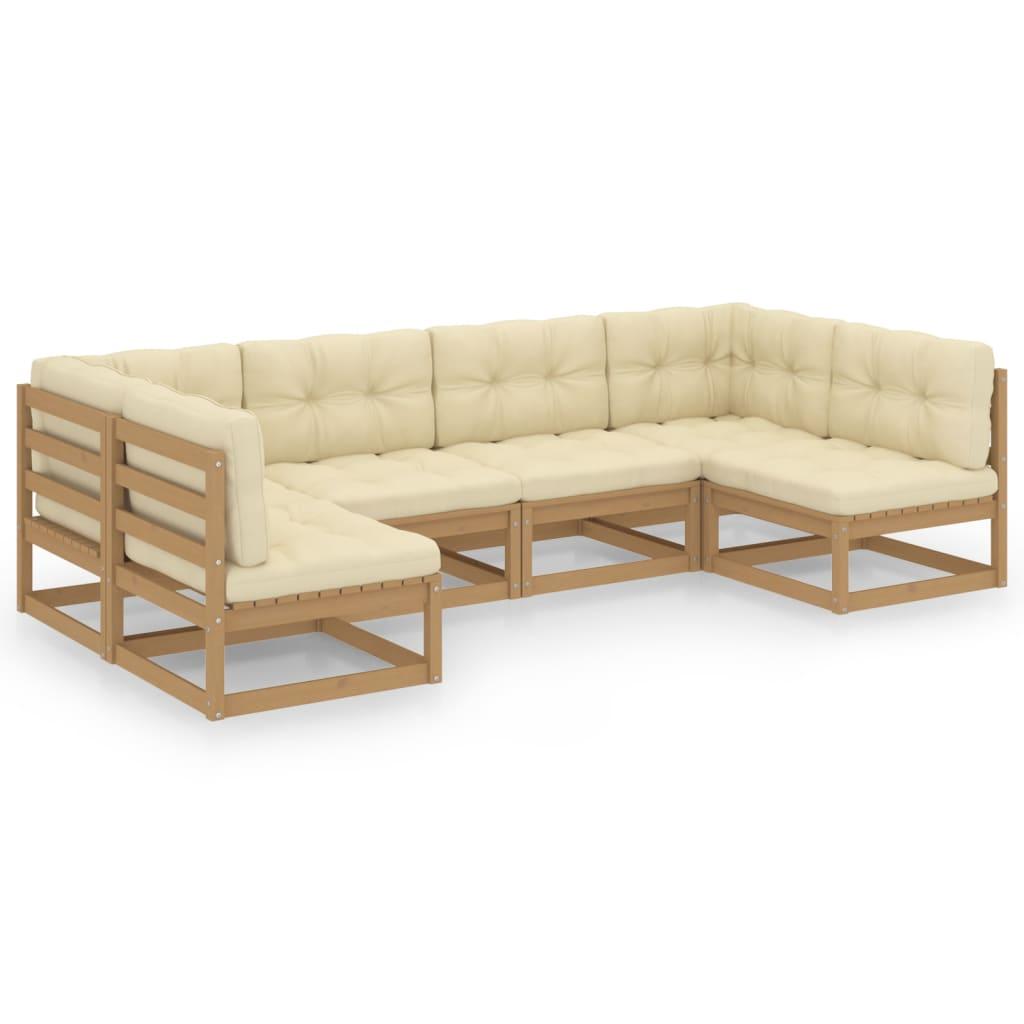 6 Piece Garden Lounge Set&Cushions Honey Brown Solid Pinewood