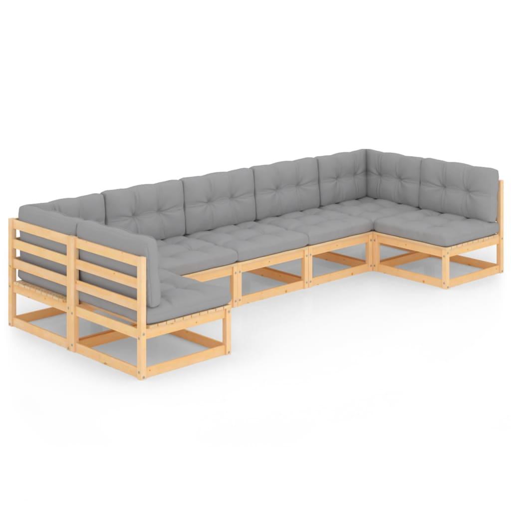 7 Piece Garden Lounge Set with Cushions Solid Pinewood
