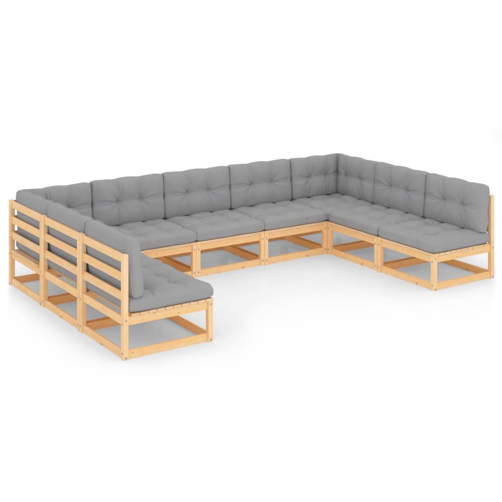 9 Piece Garden Lounge Set with Cushions Solid Pinewood