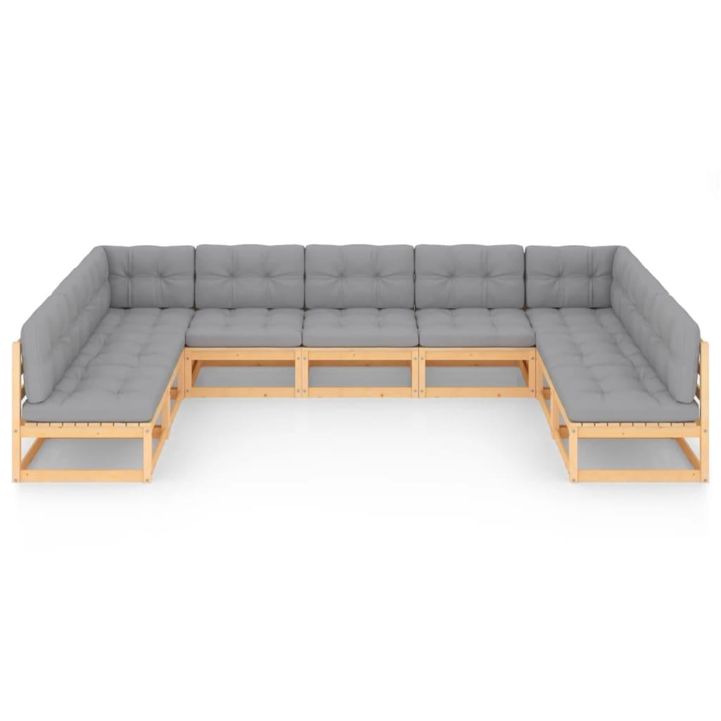 9 Piece Garden Lounge Set with Cushions Solid Pinewood