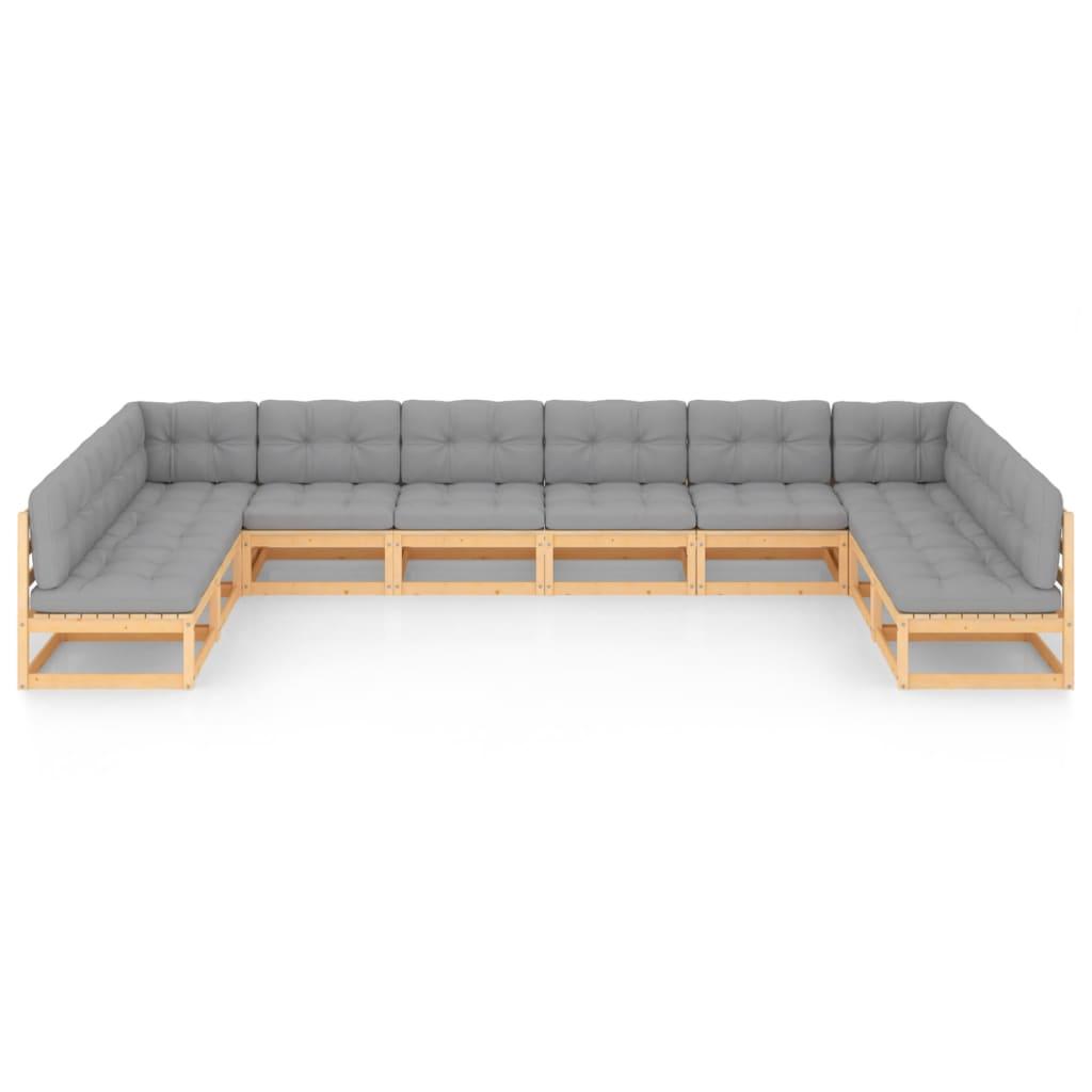 10 Piece Garden Lounge Set with Cushions Solid Pinewood