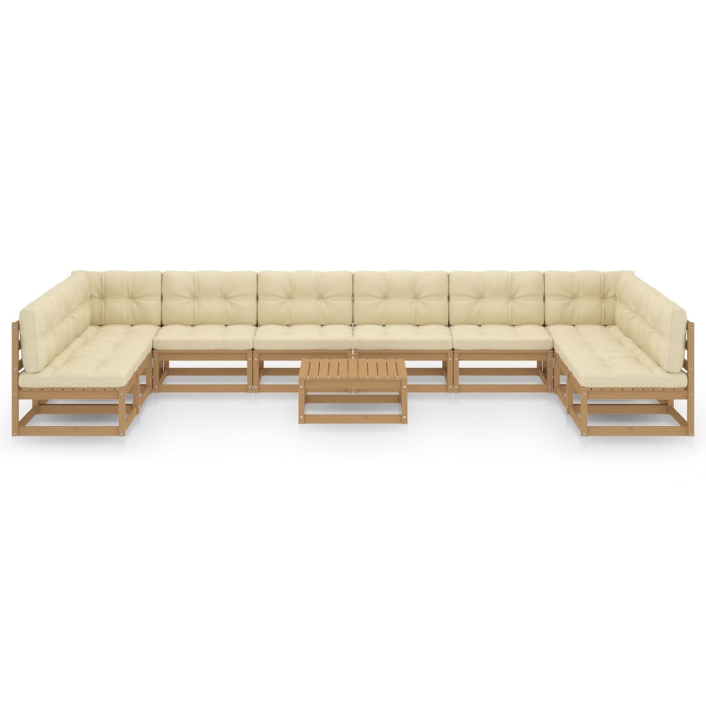 11 Piece Garden Lounge Set&Cushions Honey Brown Solid Pinewood