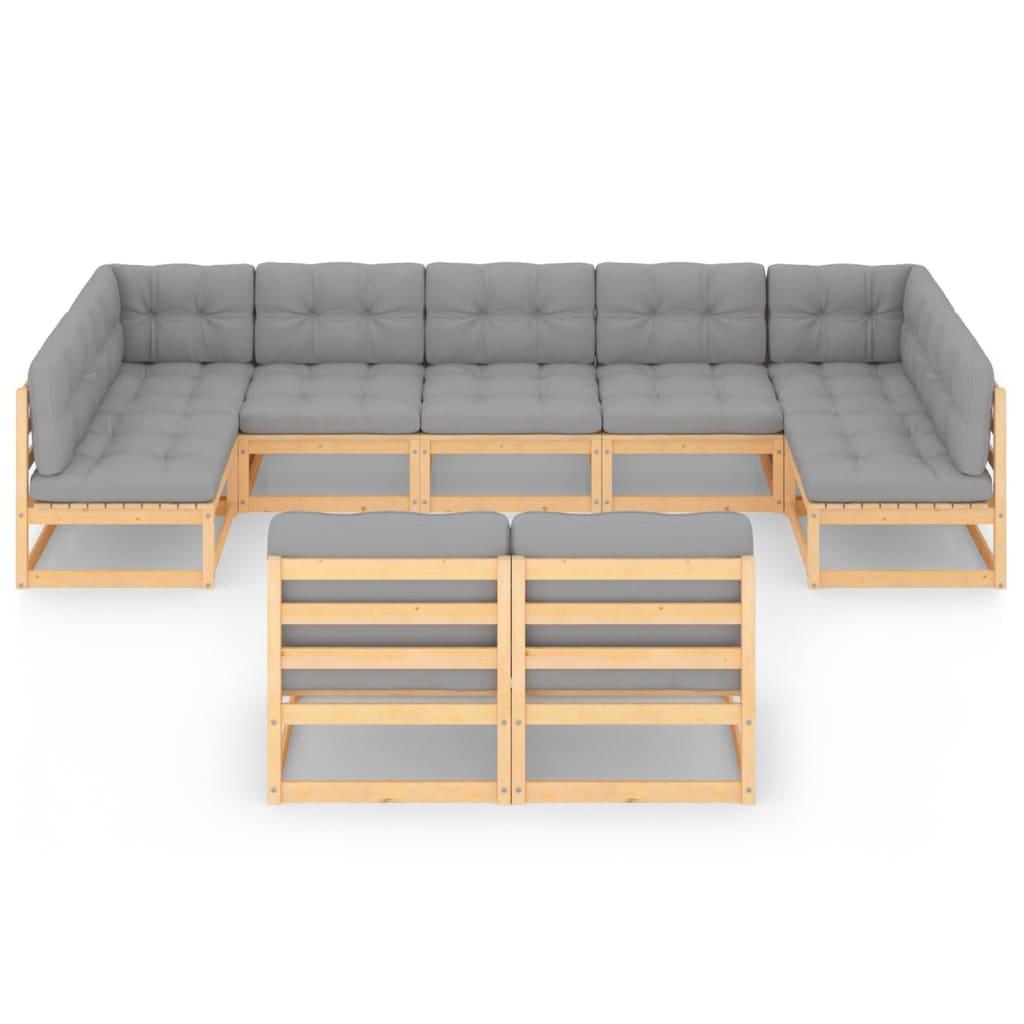 9 Piece Garden Lounge Set with Cushions Solid Pinewood