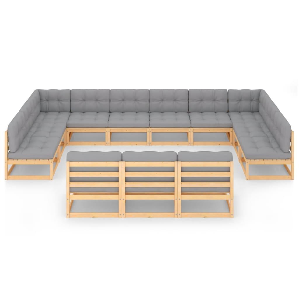 13 Piece Garden Lounge Set with Cushions Solid Pinewood