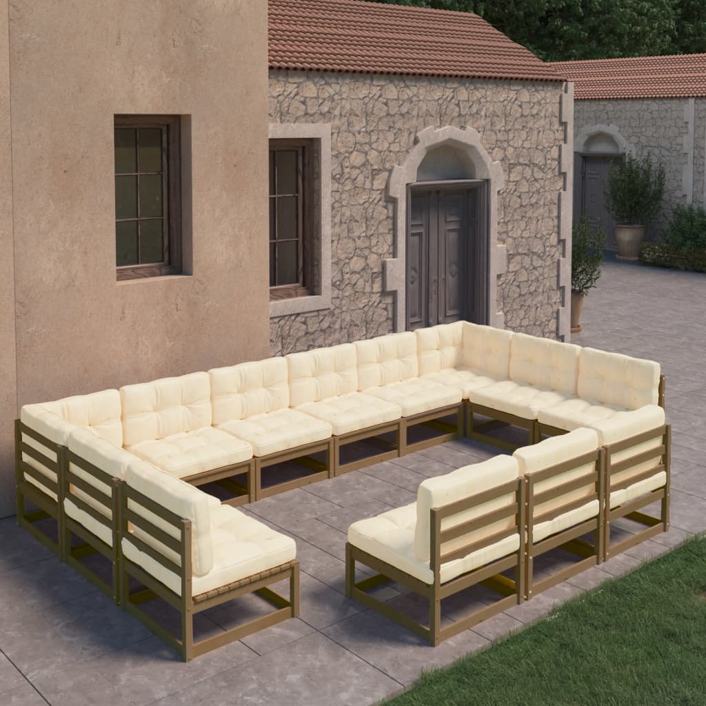 13 Piece Garden Lounge Set&amp;Cushions Honey Brown Solid Pinewood