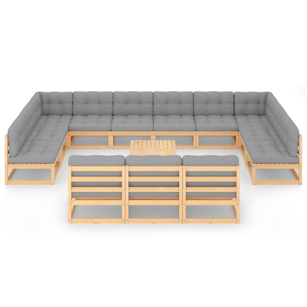 14 Piece Garden Lounge Set with Cushions Solid Pinewood