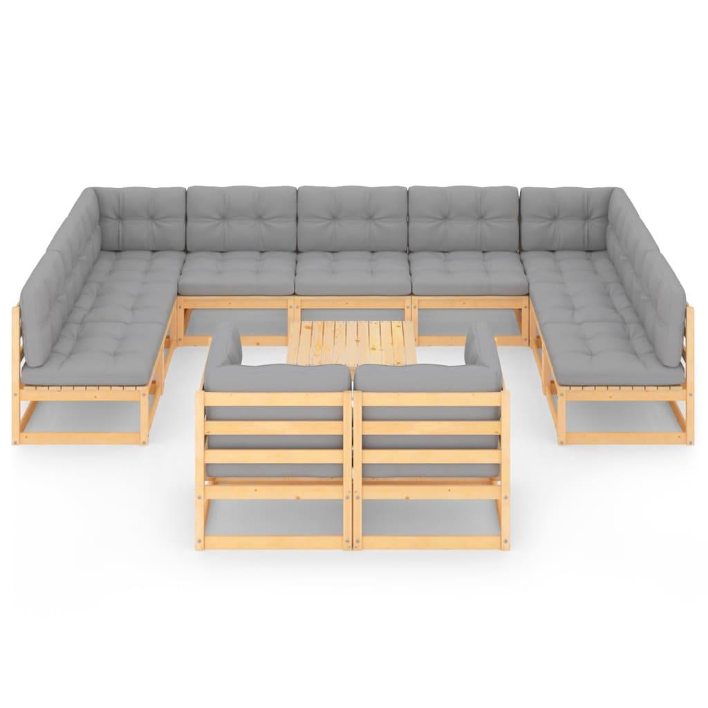 12 Piece Garden Lounge Set with Cushions Solid Pinewood