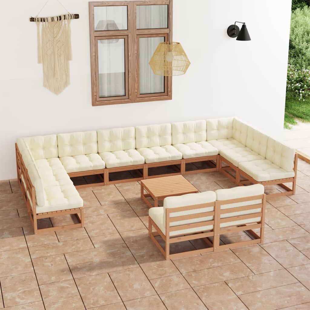 13 Piece Garden Lounge Set&amp;Cushions Honey Brown Solid Pinewood