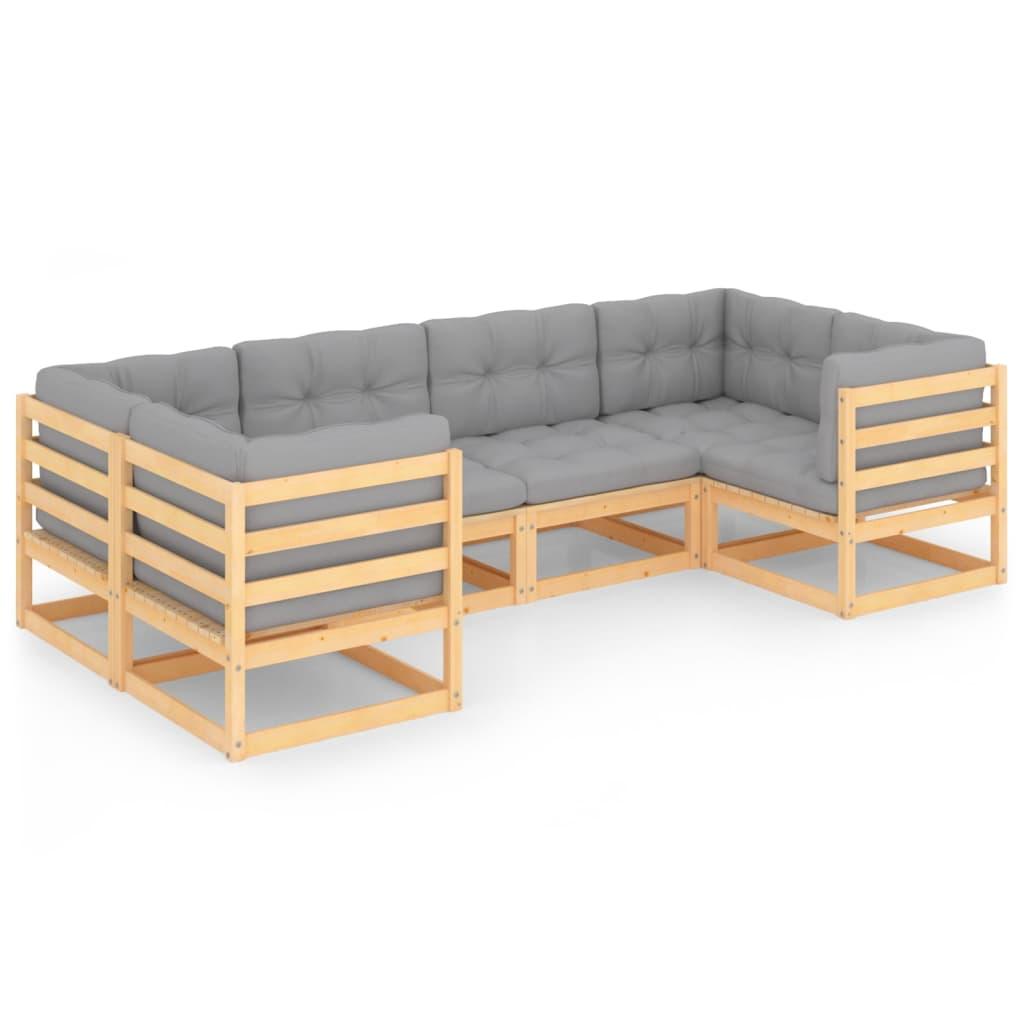 6 Piece Garden Lounge Set with Cushions Solid Pinewood