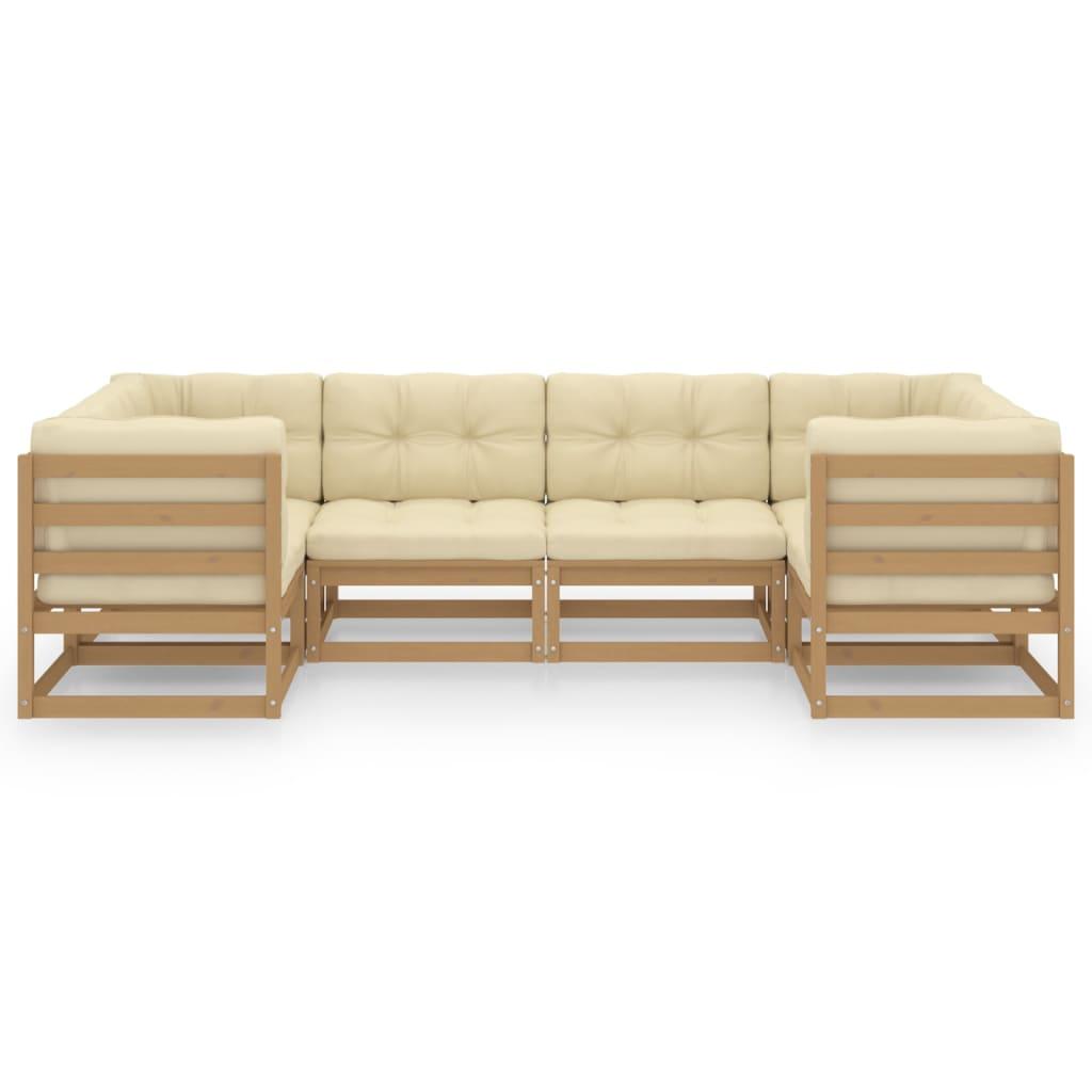 6 Piece Garden Lounge Set&Cushions Honey Brown Solid Pinewood
