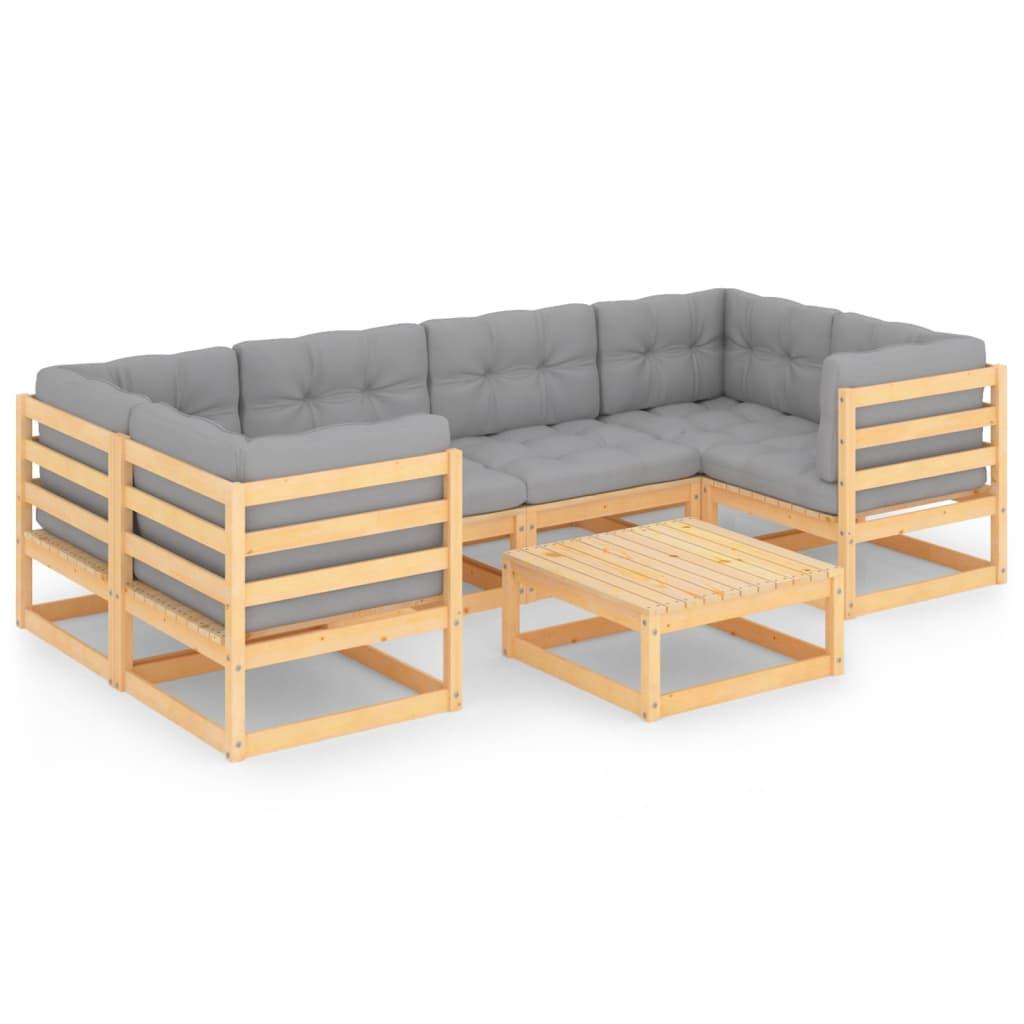 7 Piece Garden Lounge Set with Cushions Solid Pinewood