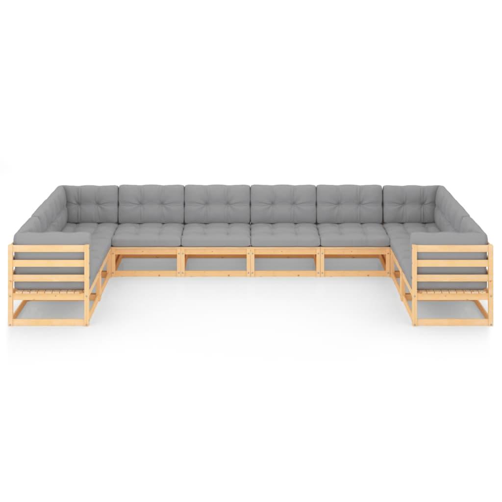 10 Piece Garden Lounge Set with Cushions Solid Pinewood