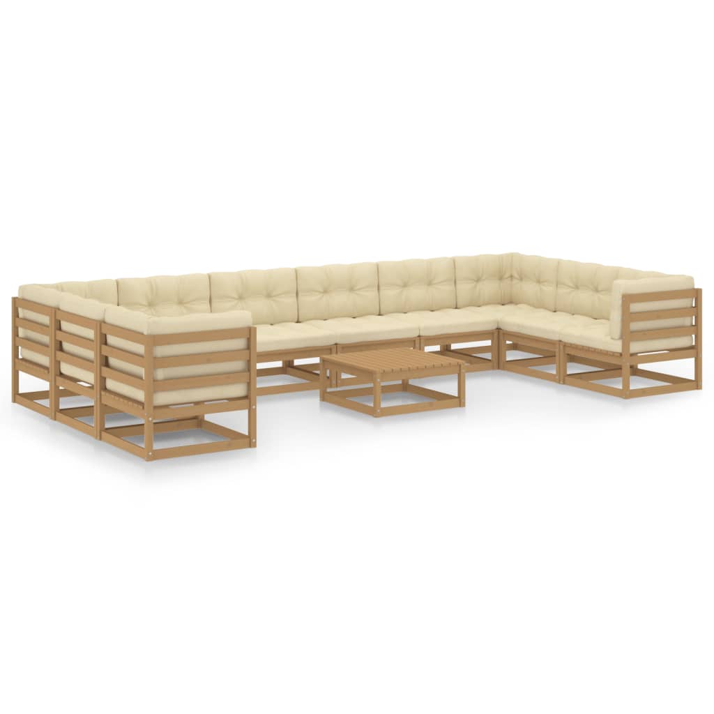 11 Piece Garden Lounge Set&Cushions Honey Brown Solid Pinewood