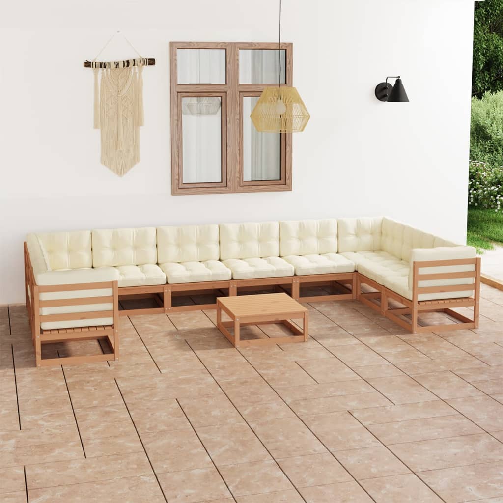 11 Piece Garden Lounge Set&amp;Cushions Honey Brown Solid Pinewood