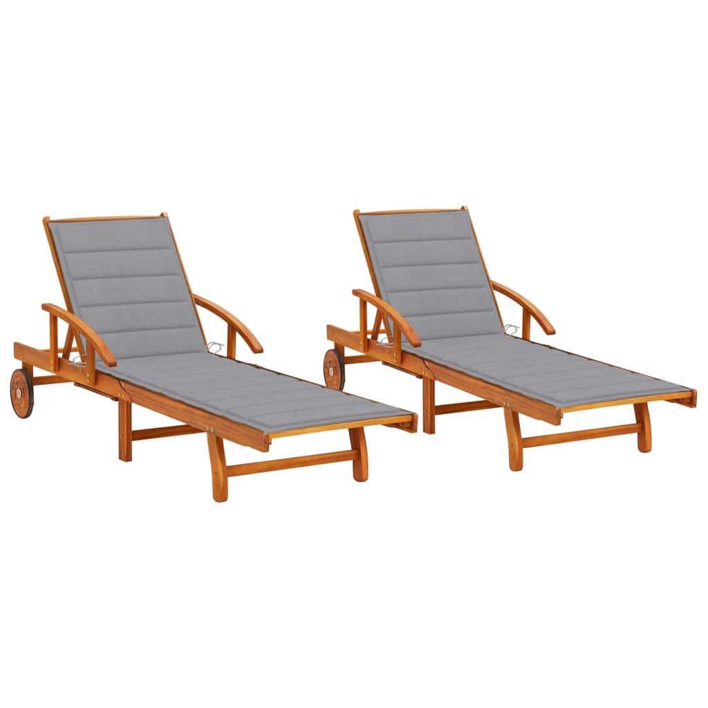 Sun Loungers 2 pcs with Cushions Solid Wood Acacia