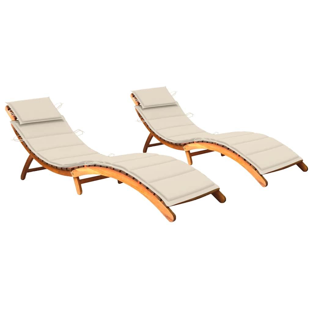 Sun Loungers 2 pcs with Cushions Solid Wood Acacia