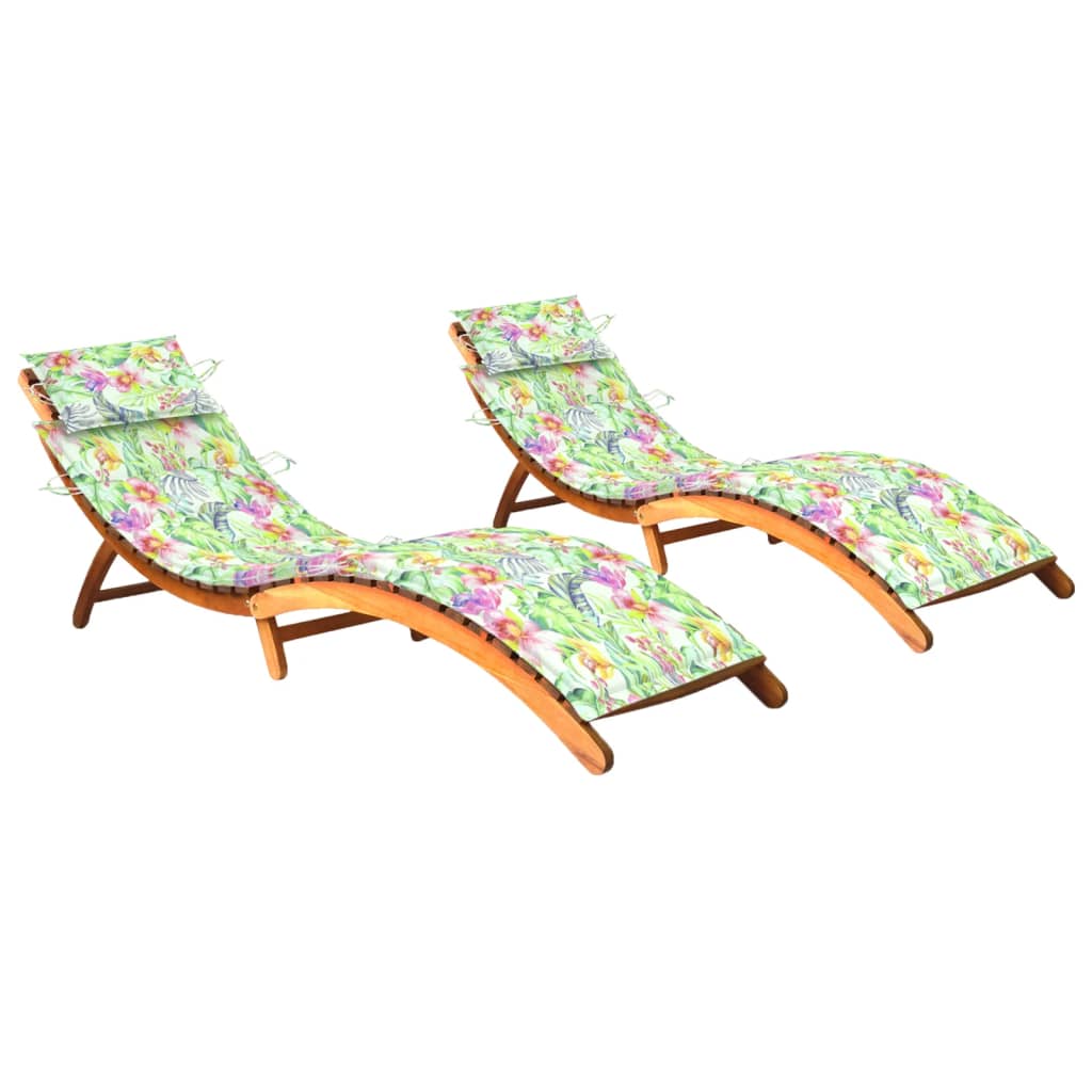 Sun Loungers 2 pcs with Cushions Solid Acacia Wood